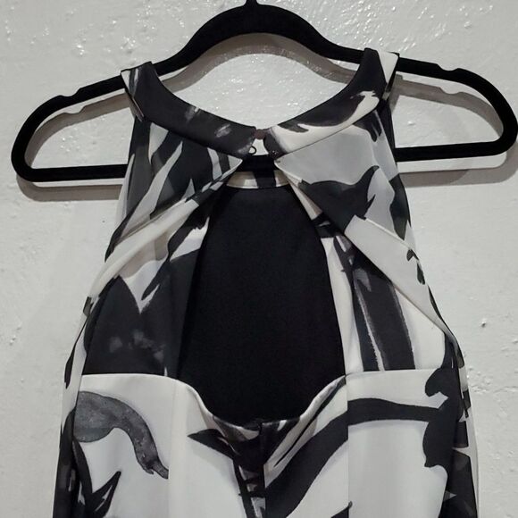 Vince Camuto Black & White Floral Dress with Sheer Sheath Overlay Size 12 - Picture 9 of 16